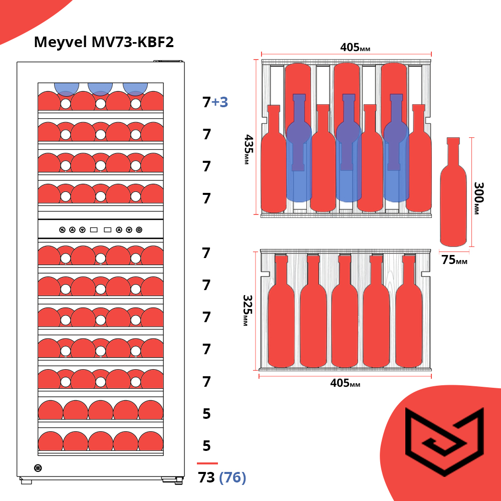 Отдельностоящий винный шкаф Meyvel MV73-KBF2 купить в интернет-магазине  BT-TECHNIKA c доставкой в Саранске